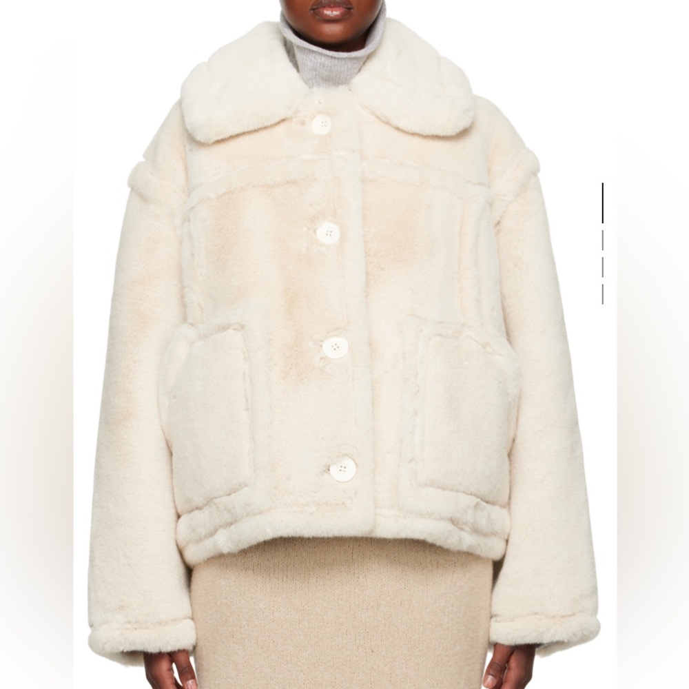 Stand Studio Off-White Faux Fur Coat